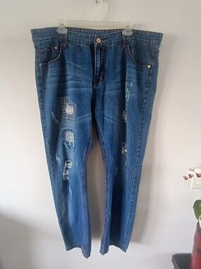 Revert Distressed Patchwork Jeans Womens Size 22 Plus Blue Skinny Denim Trendy